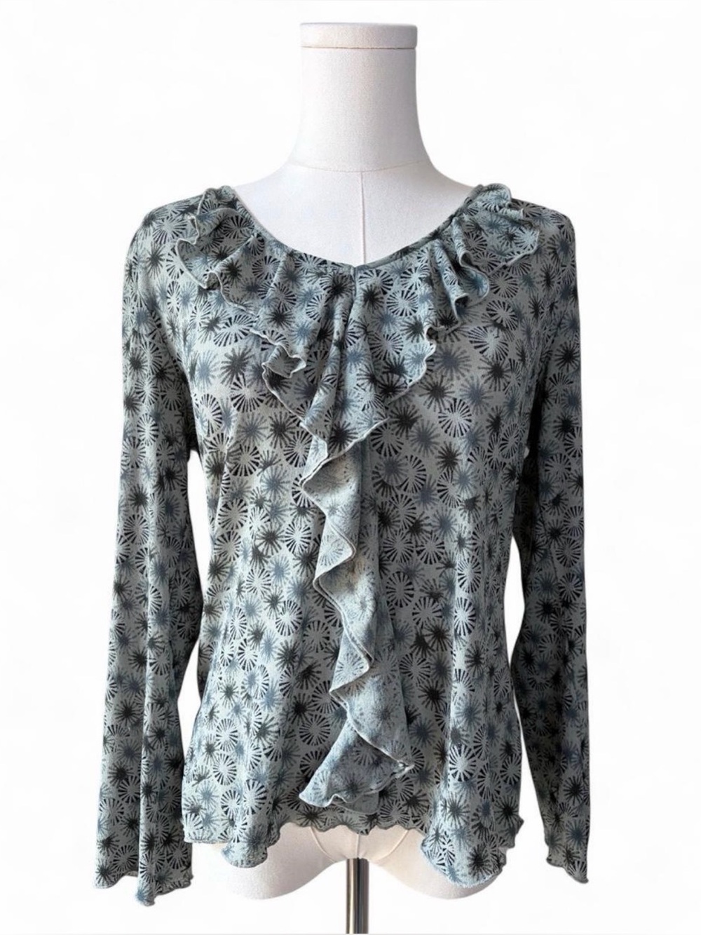 J. Jill Vintage Y2K Starburst Mesh Knit Ruffle Front Top Feminine Whimsy Fairy